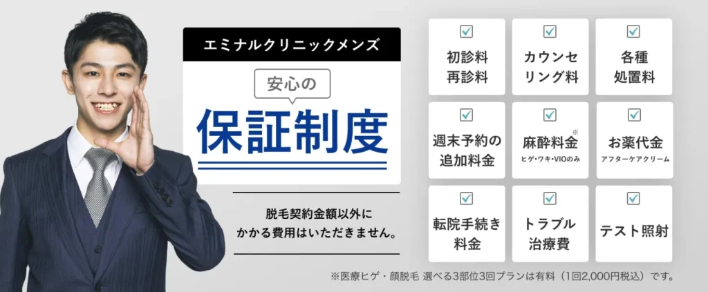 エミナルクリニックメンズの「追加費用ゼロ保証」