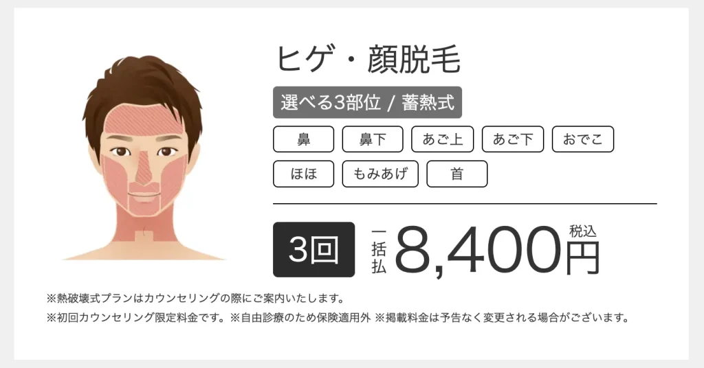 ヒゲ脱毛 主要プラン一覧